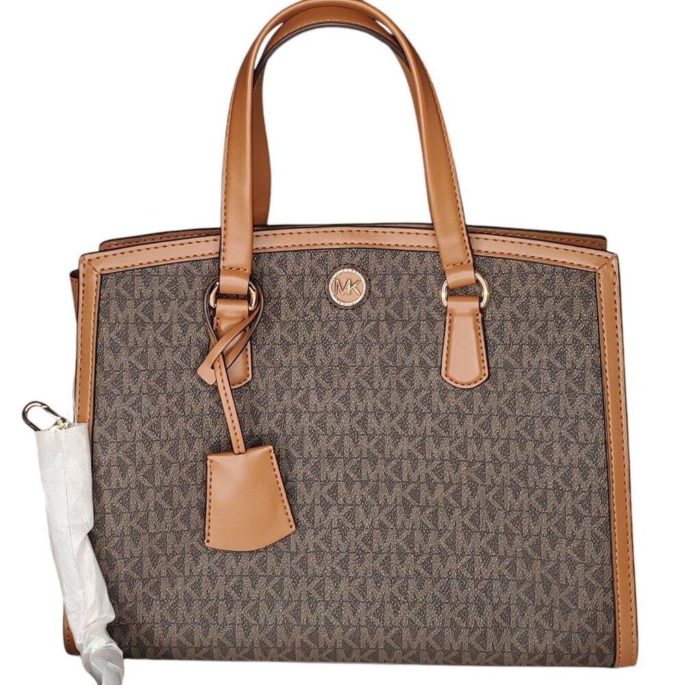 Michael Kors Chantal Brown Acorn Medium Satchel Double Handle Handbag $395